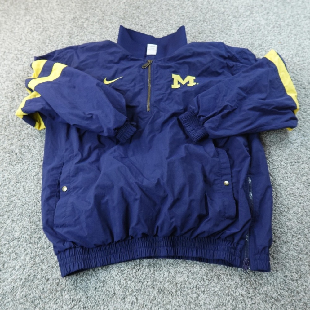 VTG Michigan Wolverines Jacket Mens L Blue NCAA Football Nike Pullover 1/4 Zip - Picture 2 of 14